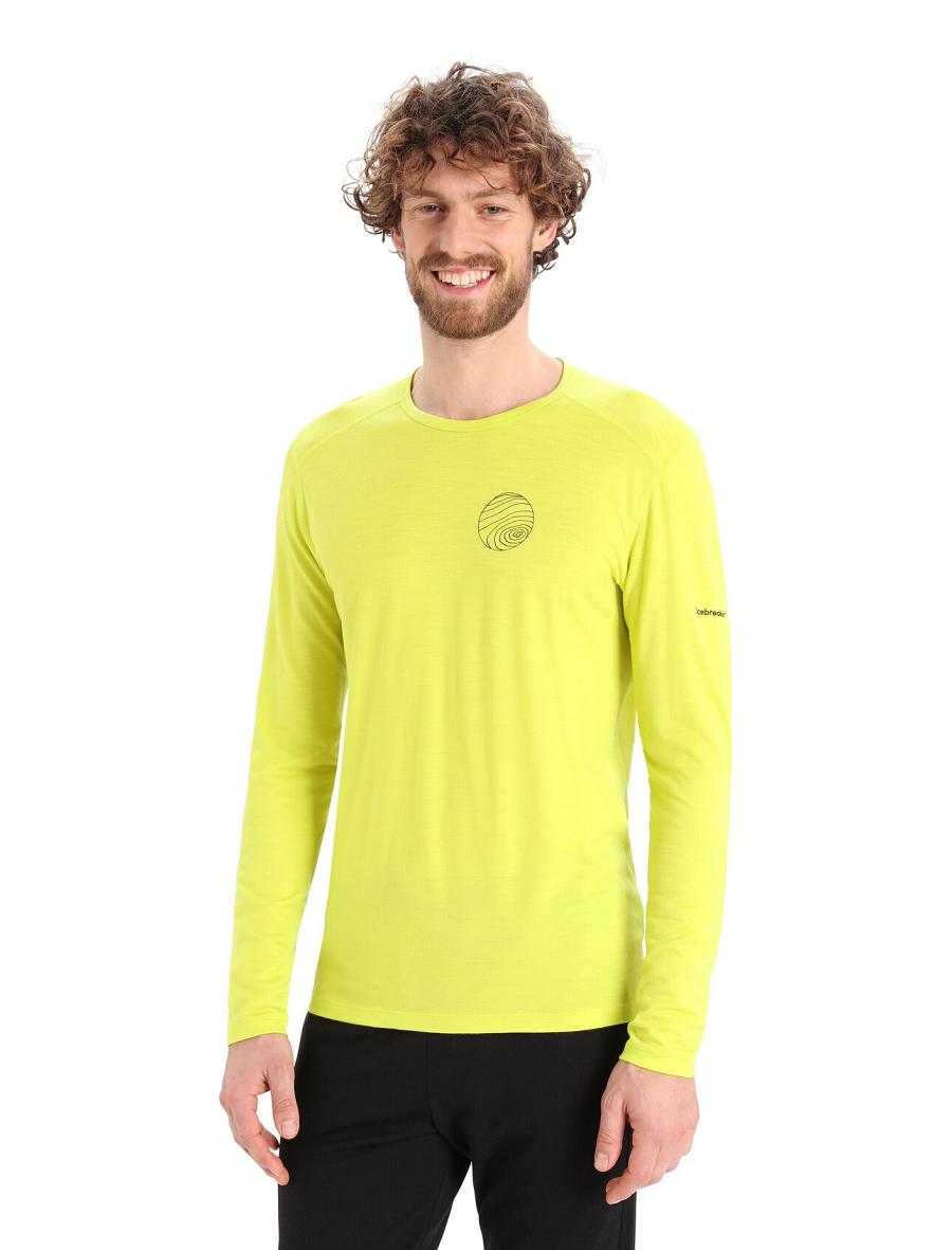 Icebreaker Merino 200 Oasis Long Sleeve Crewe Alps 3D Férfi Base Layers Sárga | HU 1350KORI